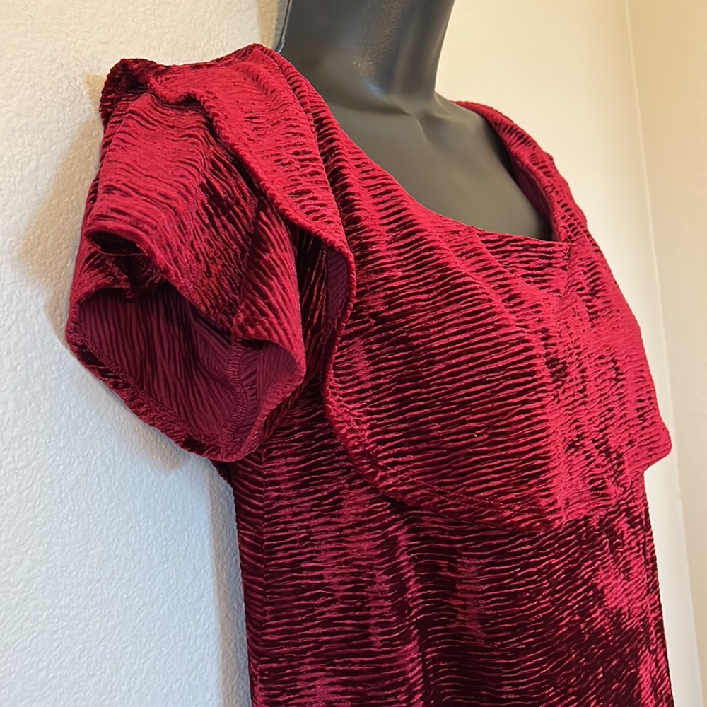 Knox Rose Burgundy Maroon Crushed Velvet Ruffle Off the Shoulder Top - Picture 6 of 12